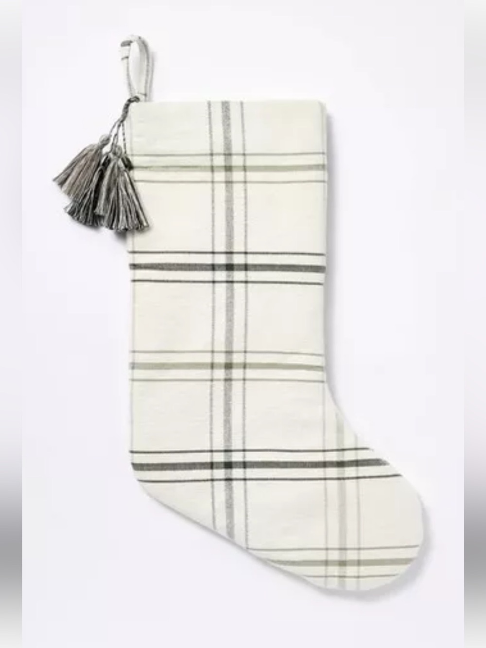 Studio McGee Threshold 20" Plaid Holiday Christmas Stocking Green Cream NWT